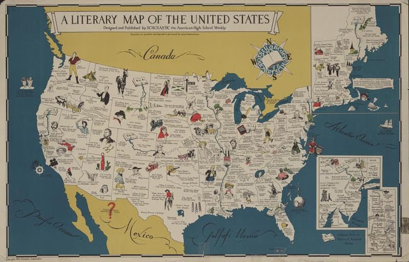 A map of the U.S. by author and literature in each place. 