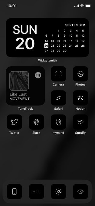 An all-black iOS home screen setup 