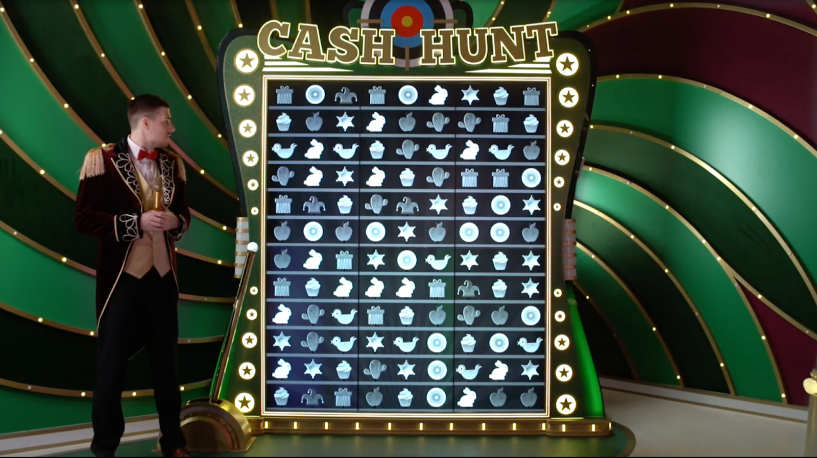 An exciting image depicting the captivating Cash Hunt Bonus feature in the Crazy Time game, offering participants an exhilarating opportunity to win enticing cash prizes.