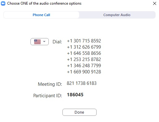 Zoom audio conference options