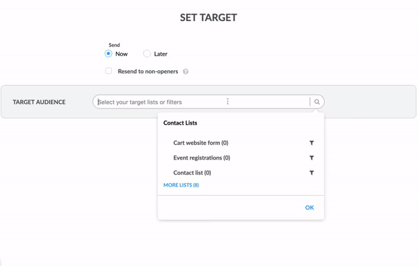 Set target of the email campaign