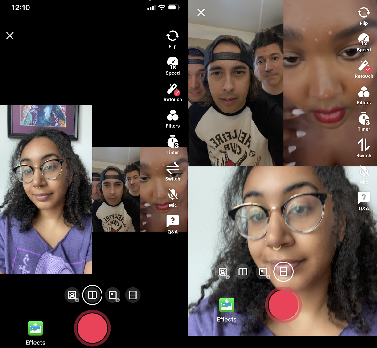 Duet screen showing different ways to position the camera; How to Use TikTok