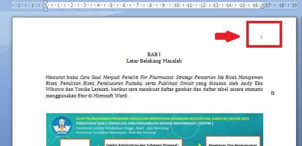 Contoh hasi cara membuat nomor halaman secara berurutan