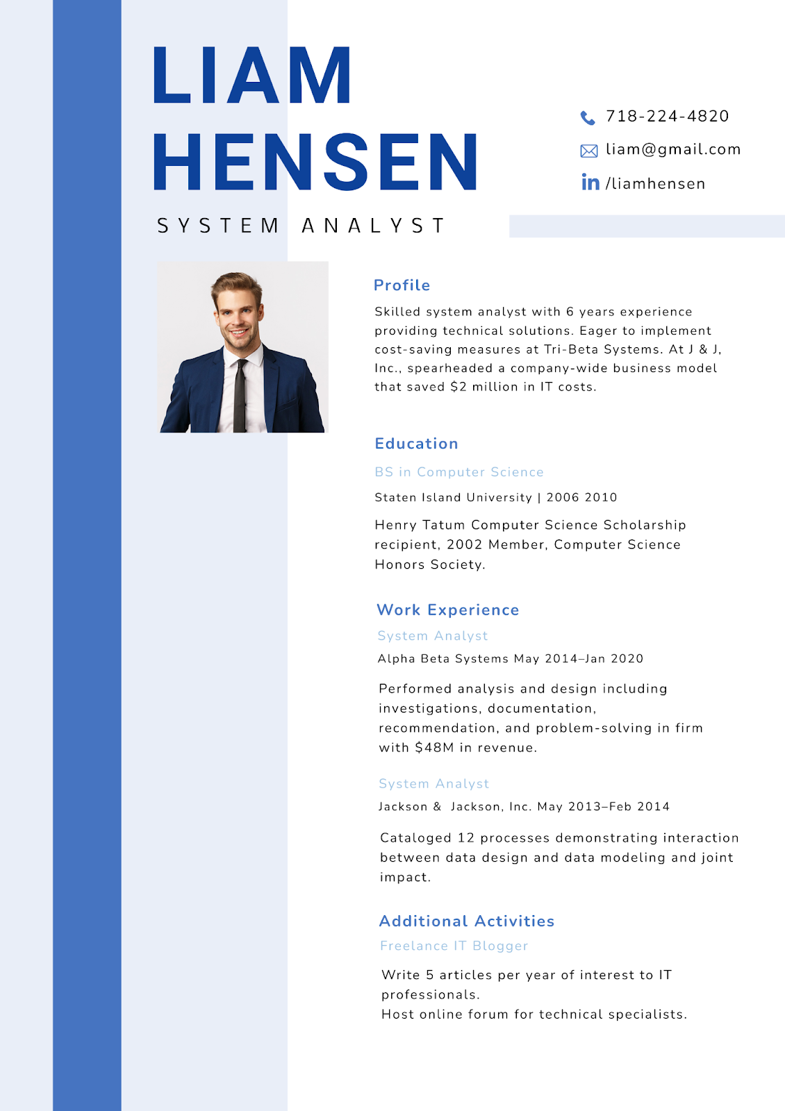 System Analyst Resume Template by DocHipo