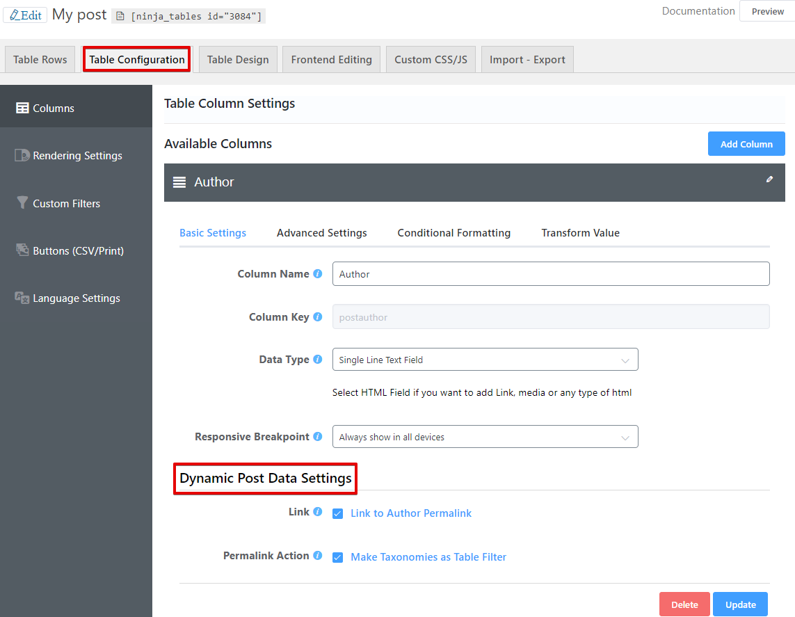 how to use a table plugin to add data to WordPress tables from posts