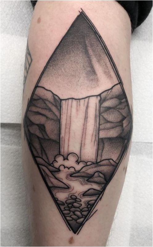 Black Work Waterfall Tattoo