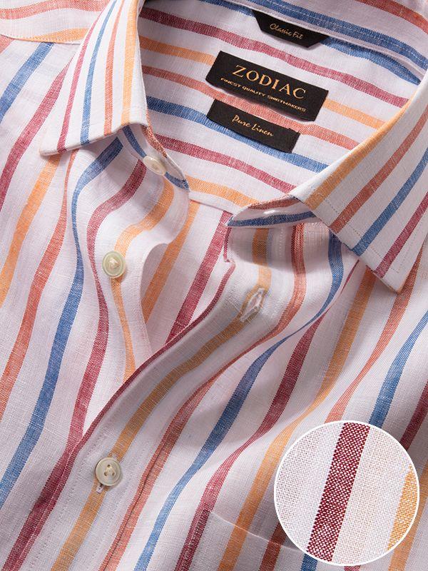 Positano Orange Striped Half Sleeve Classic Fit Semi Formal Linen Shirt