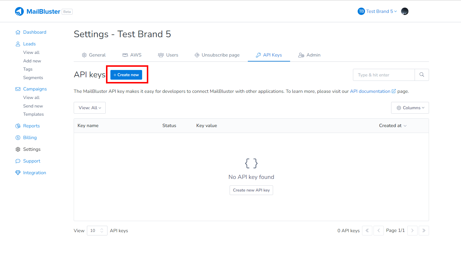 MailBluster API creation