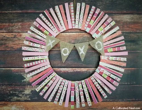 Valentines Day Clothespin Wreath