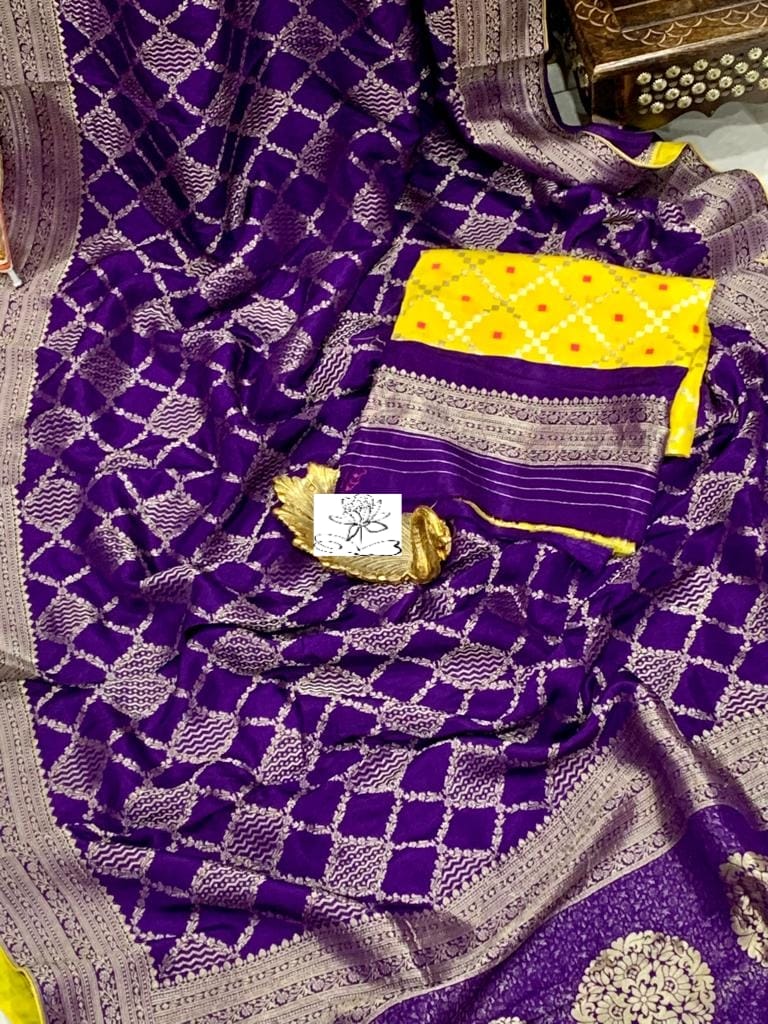 Banaras munga pure crep silk allover bandini weaving saree