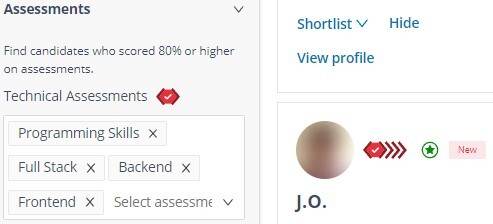 Advanced filter for assessed candidates