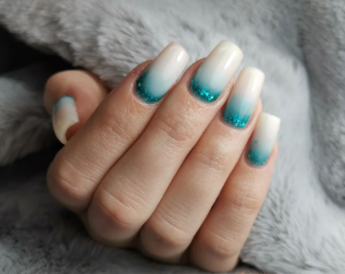 Snow And Green Ombre Nail Designs