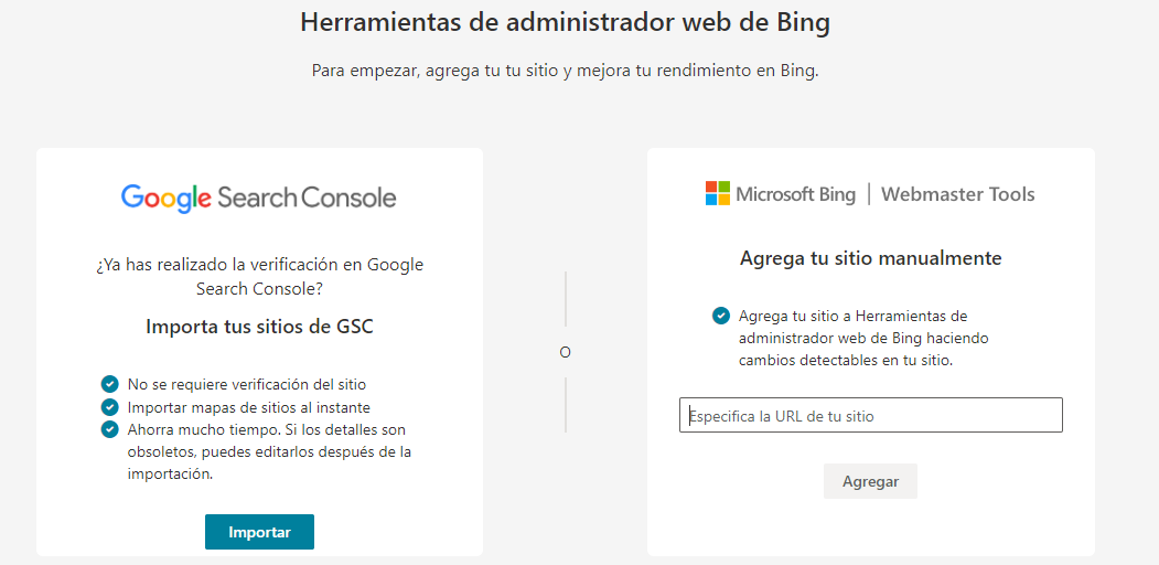 herramientas de administrador web de bing