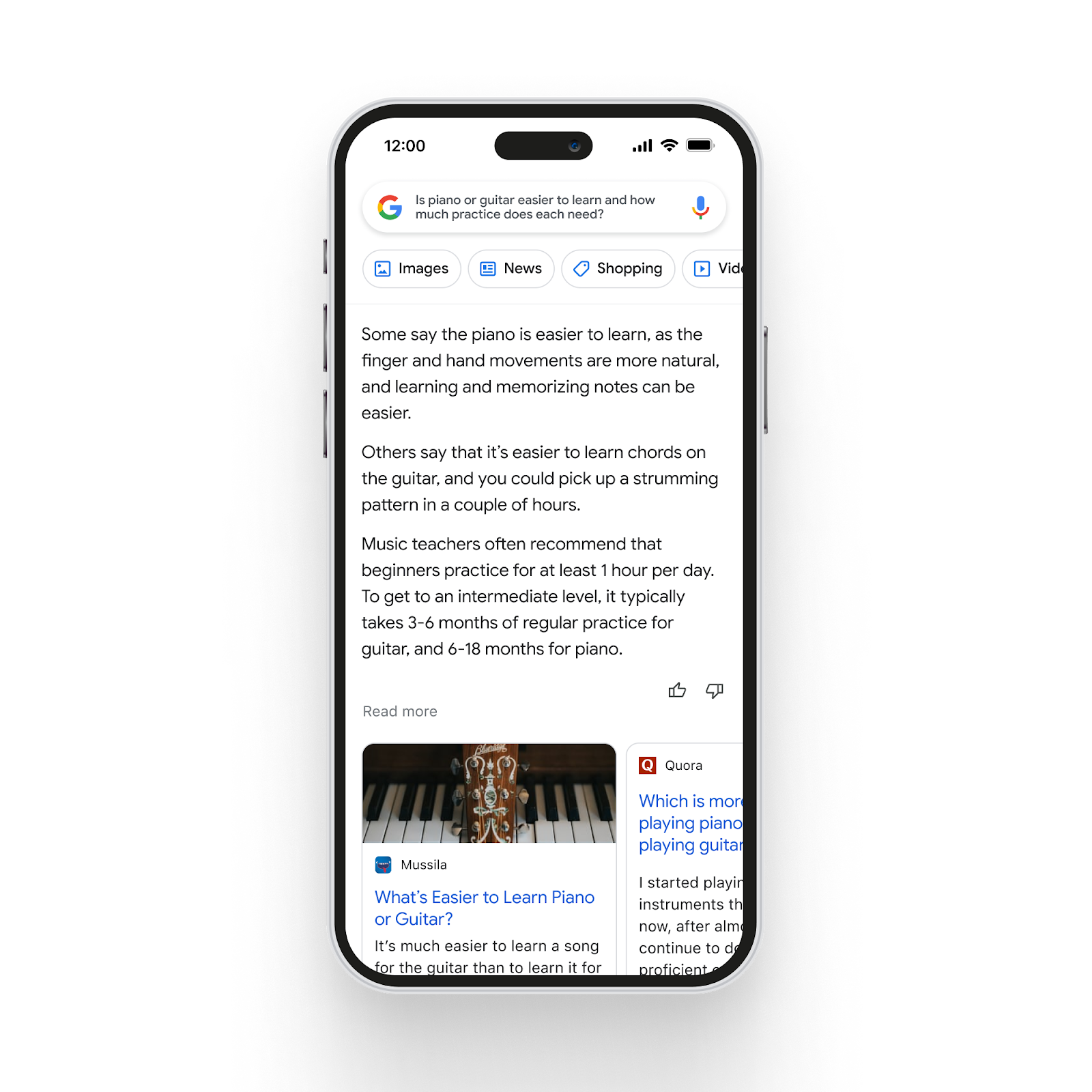 Image 2: 當尋找更深入的資訊，在Google 搜尋中 AI 功能的技術能將資訊整理，讓使用者能獲得大方向的答案