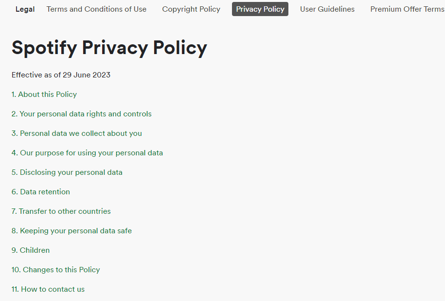 Spotify privacy policy