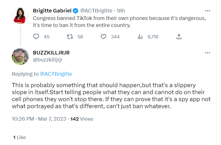 Tweet about US Congress banning TikTok from their phones.