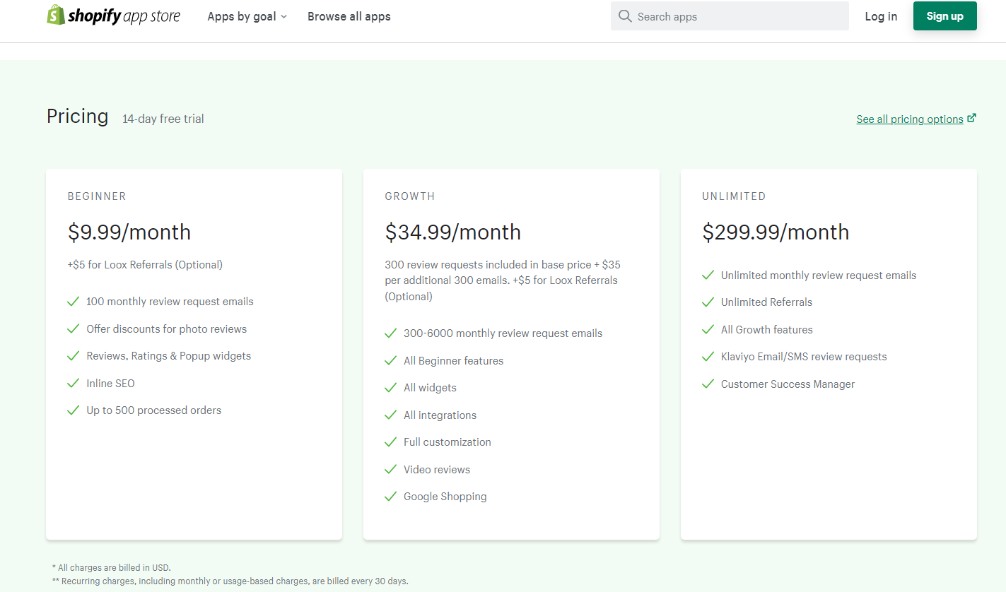 loox pricing