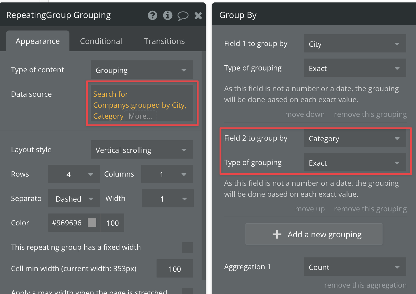 Multiple Groupings in Group by in Bubble