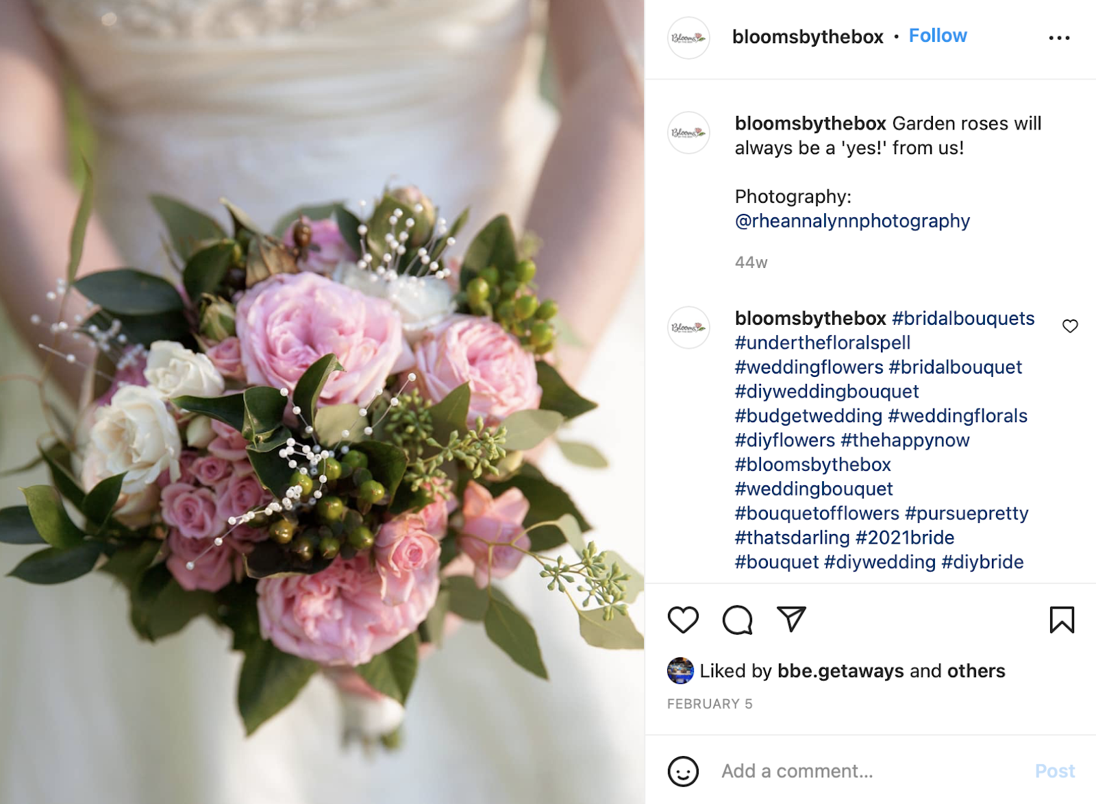 garden roses in wedding bouquet