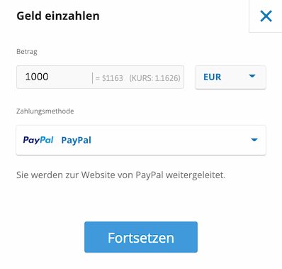 Ethereum kaufen bei eToro: Einzahlung mit PayPal
