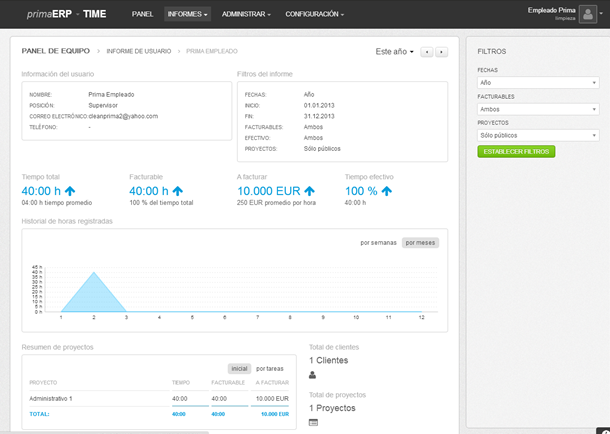 Screenshot del informe personal en primaERP. Screenshot del informe personal en primaERP.