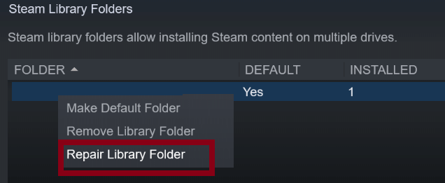 Repair the Steam Library Files to fix Not Enough Disk Space Error on Steam
