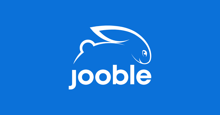 jooble freelance website in white and blue with rabit logo