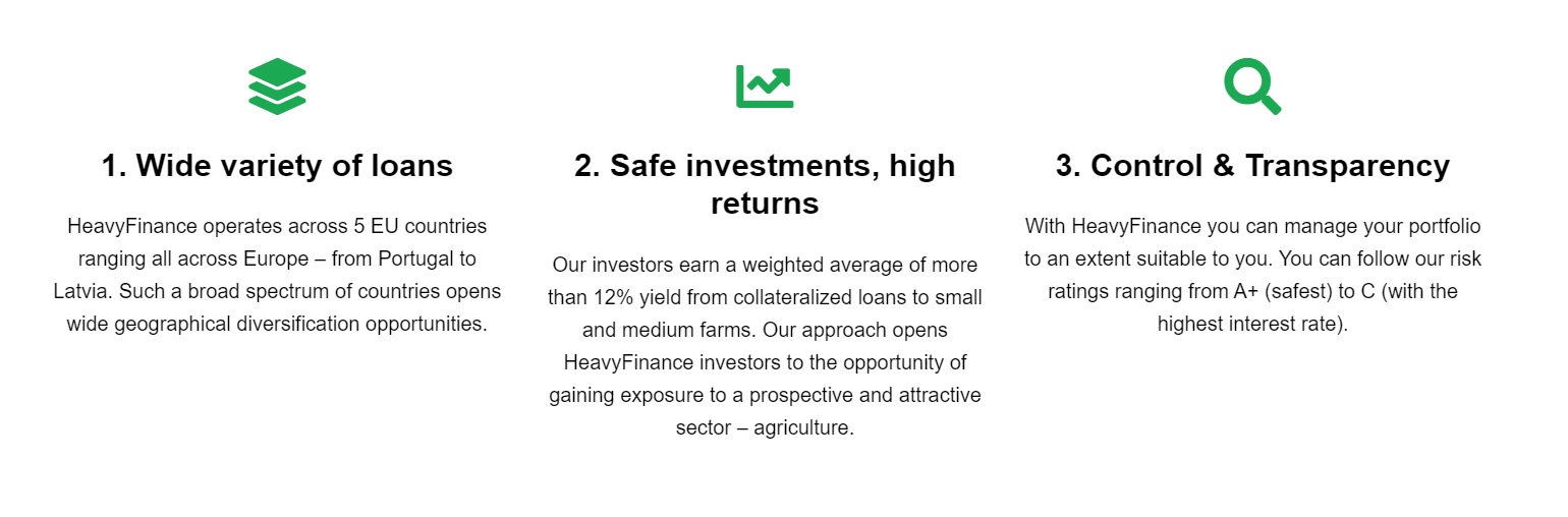 On its website, HeavyFinance promises a large selection of loans, high interest rates and collateral, and full transparency. 