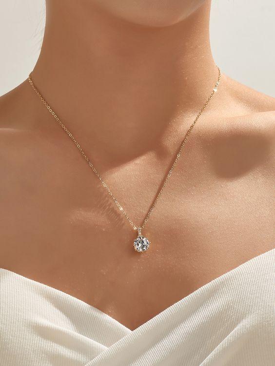 Long Gold Necklace | solitaire diamond necklace | diamond pendant