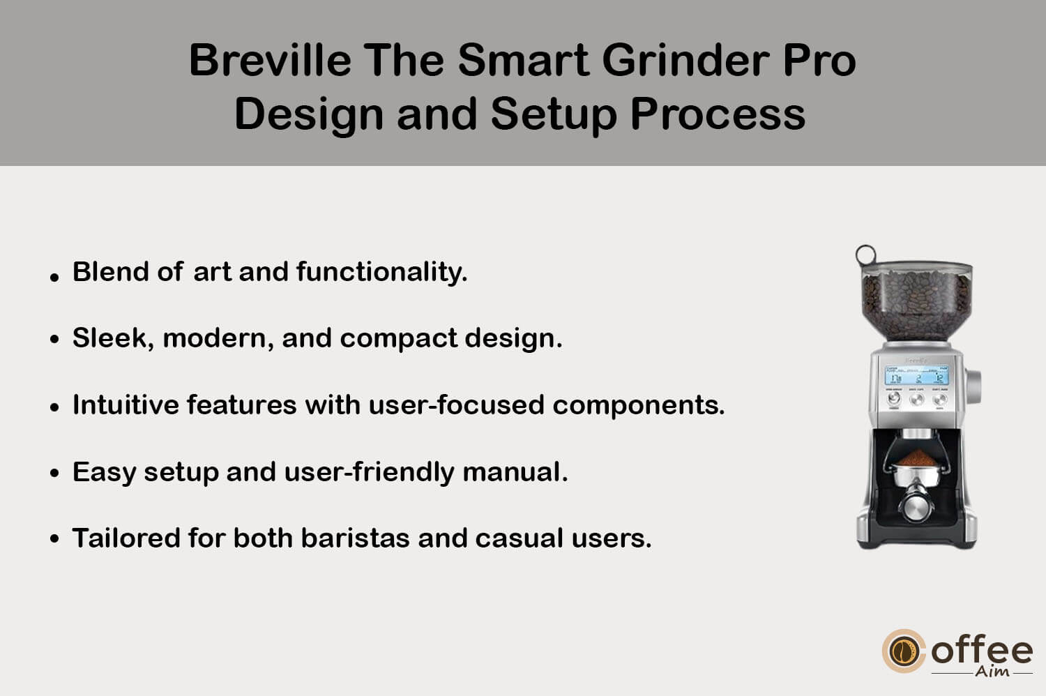 This image portrays the intricacies of the design and setup process of the Breville Smart Grinder Pro BCG820BSSXL, as discussed in our comprehensive review article, "Breville The Smart Grinder Pro BCG820BSSXL Review." Delve into the world of exceptional coffee grinding with a focus on design aesthetics and user-friendly setup.