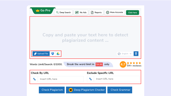 Plagiarism Tool Section