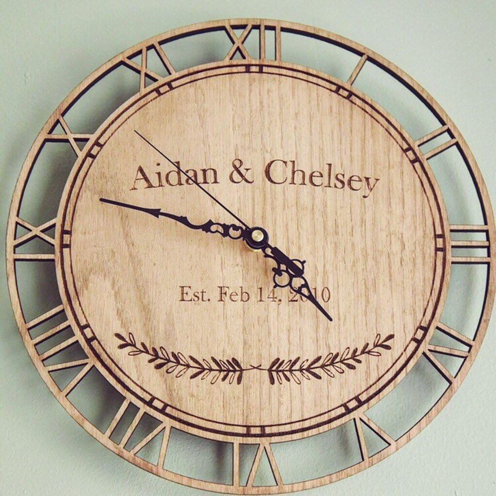 Personalized wooden clock with wedding date on Etsy