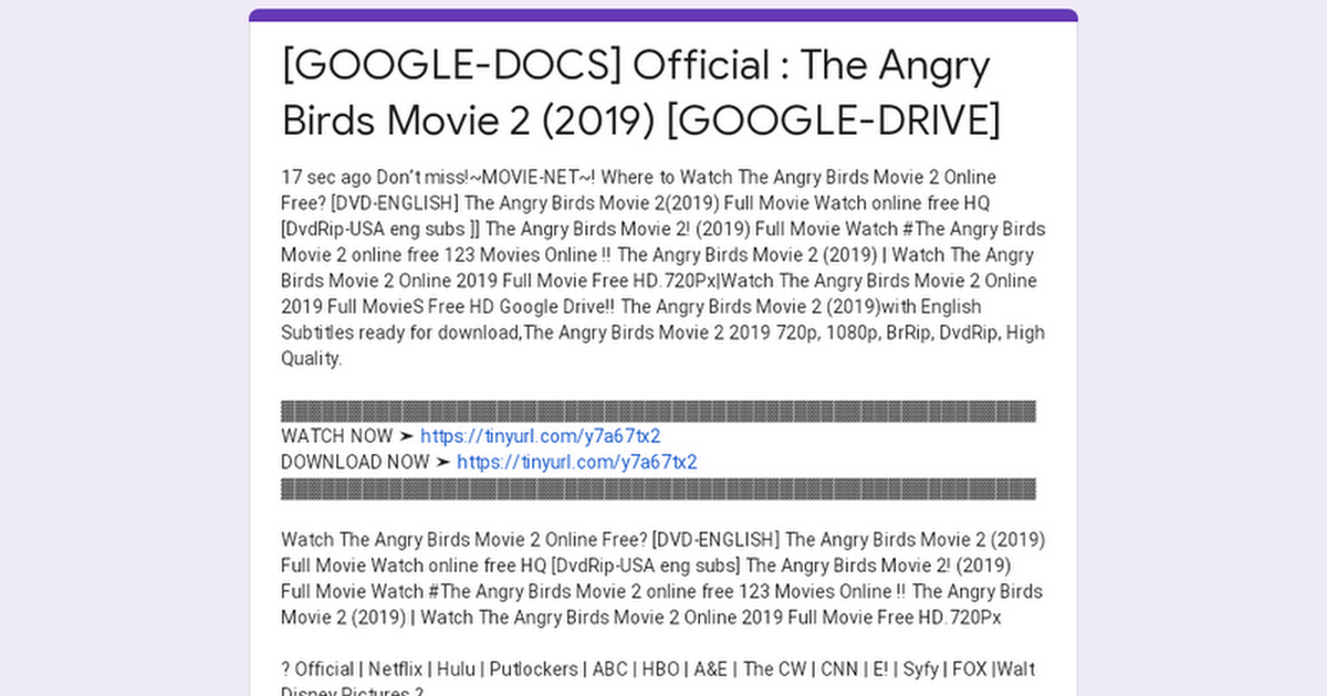 Google Docs Official The Angry Birds Movie 2 2019 Google Drive