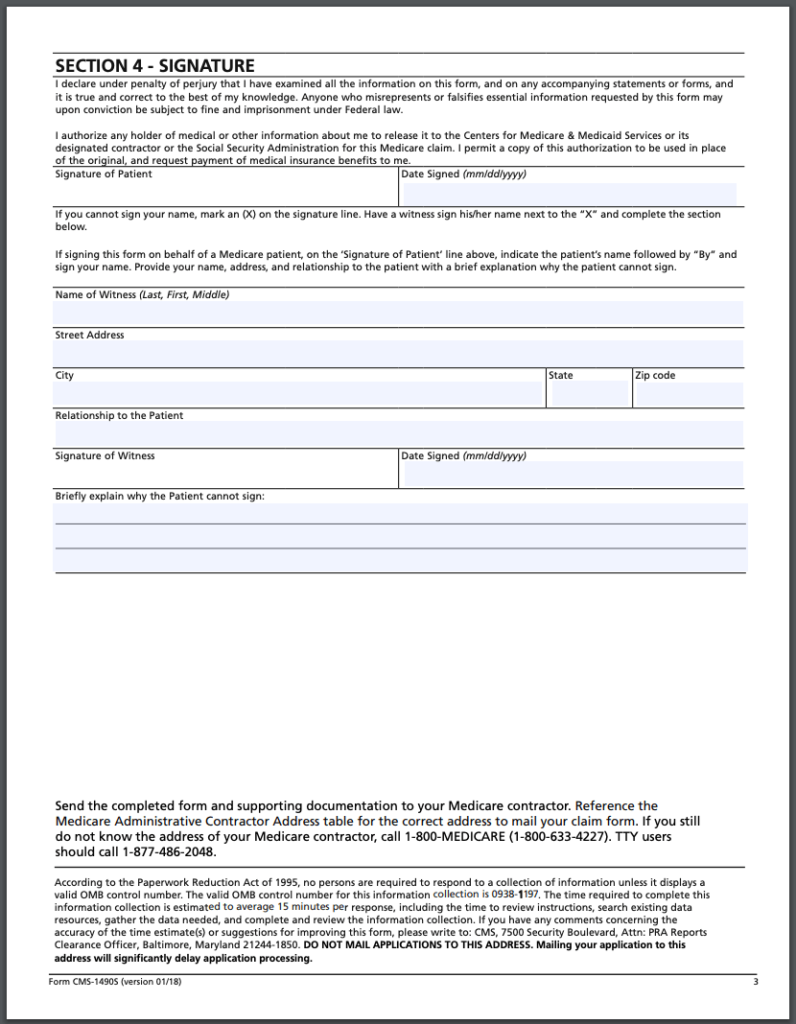 Medicare Patient’s Request for Medical Payment Form page 3