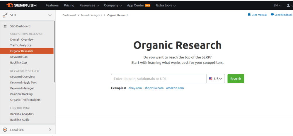do organic research by semrush