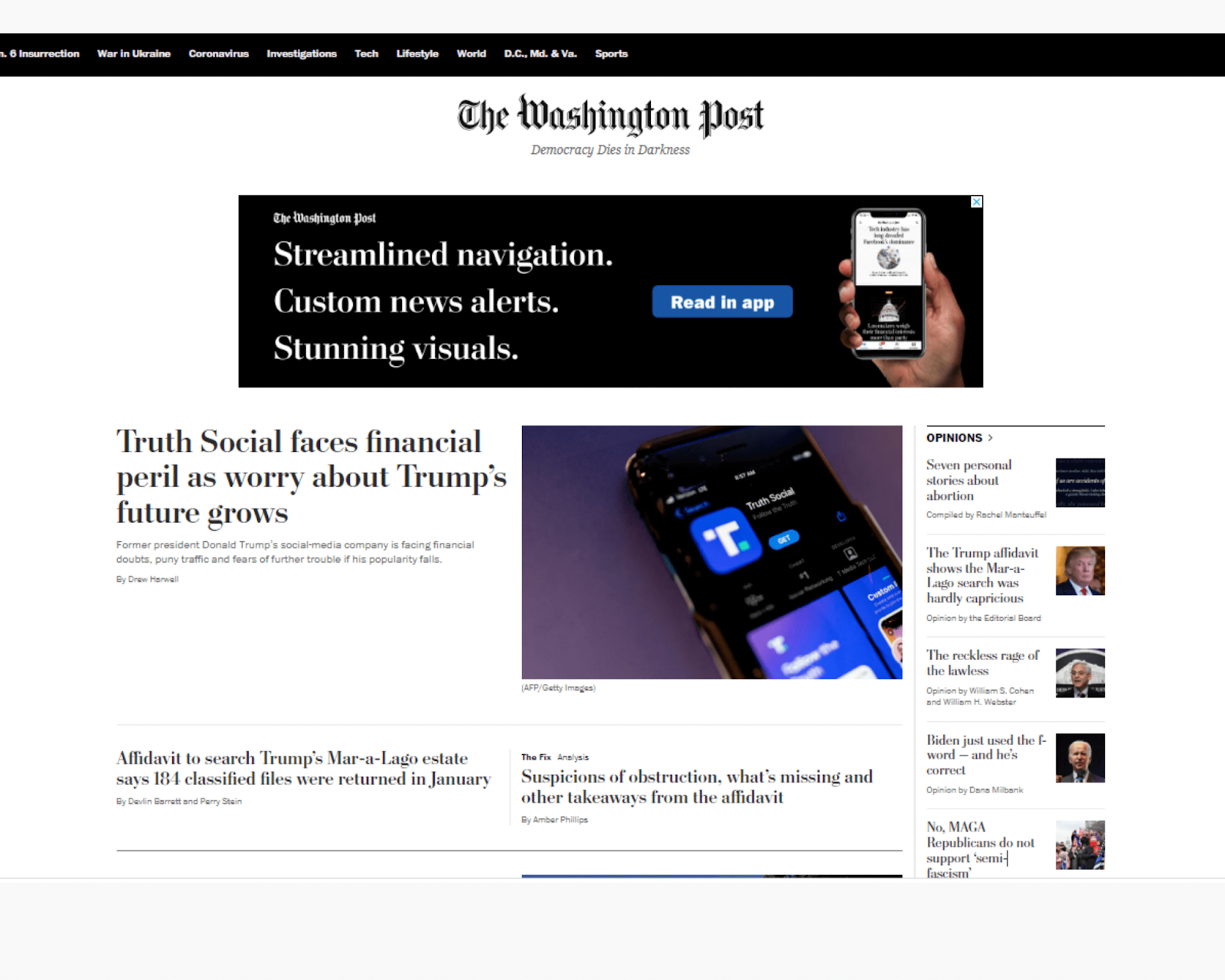 Screenshot of the Washington Post webpage