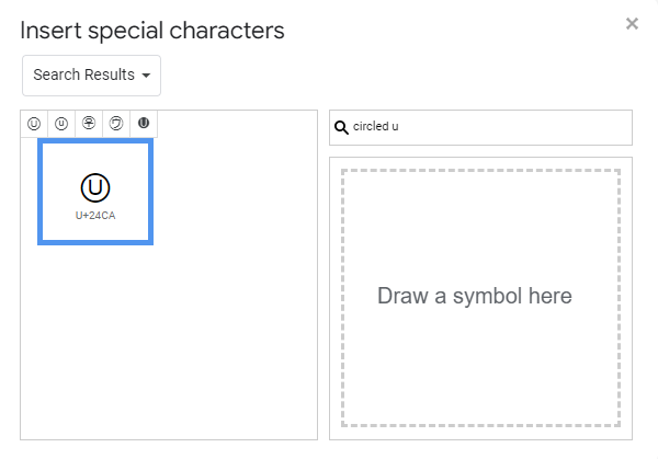 searching for Uppercased Circled u symbols text using the character code