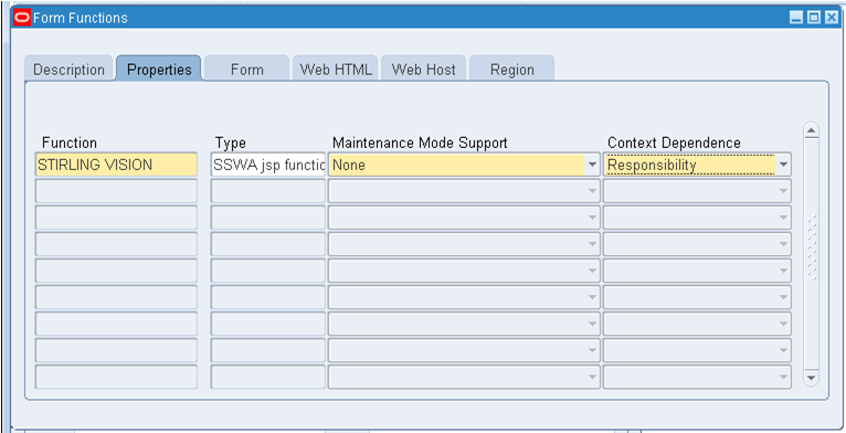 Form functions properties in OAF