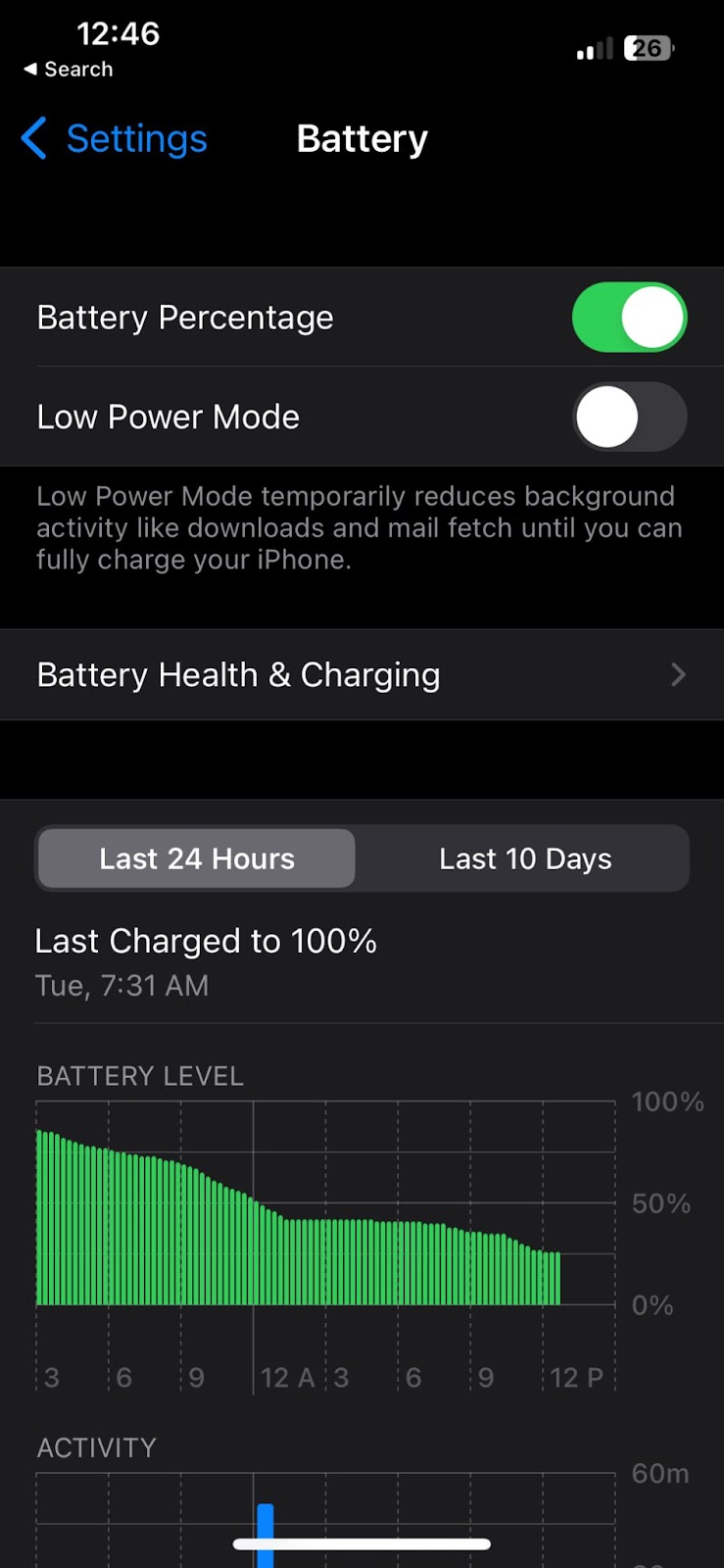 Switch on battery percentage