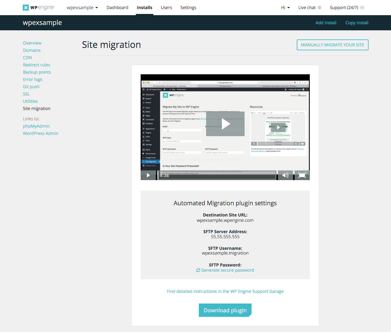 Migrações de sites do WP Engine