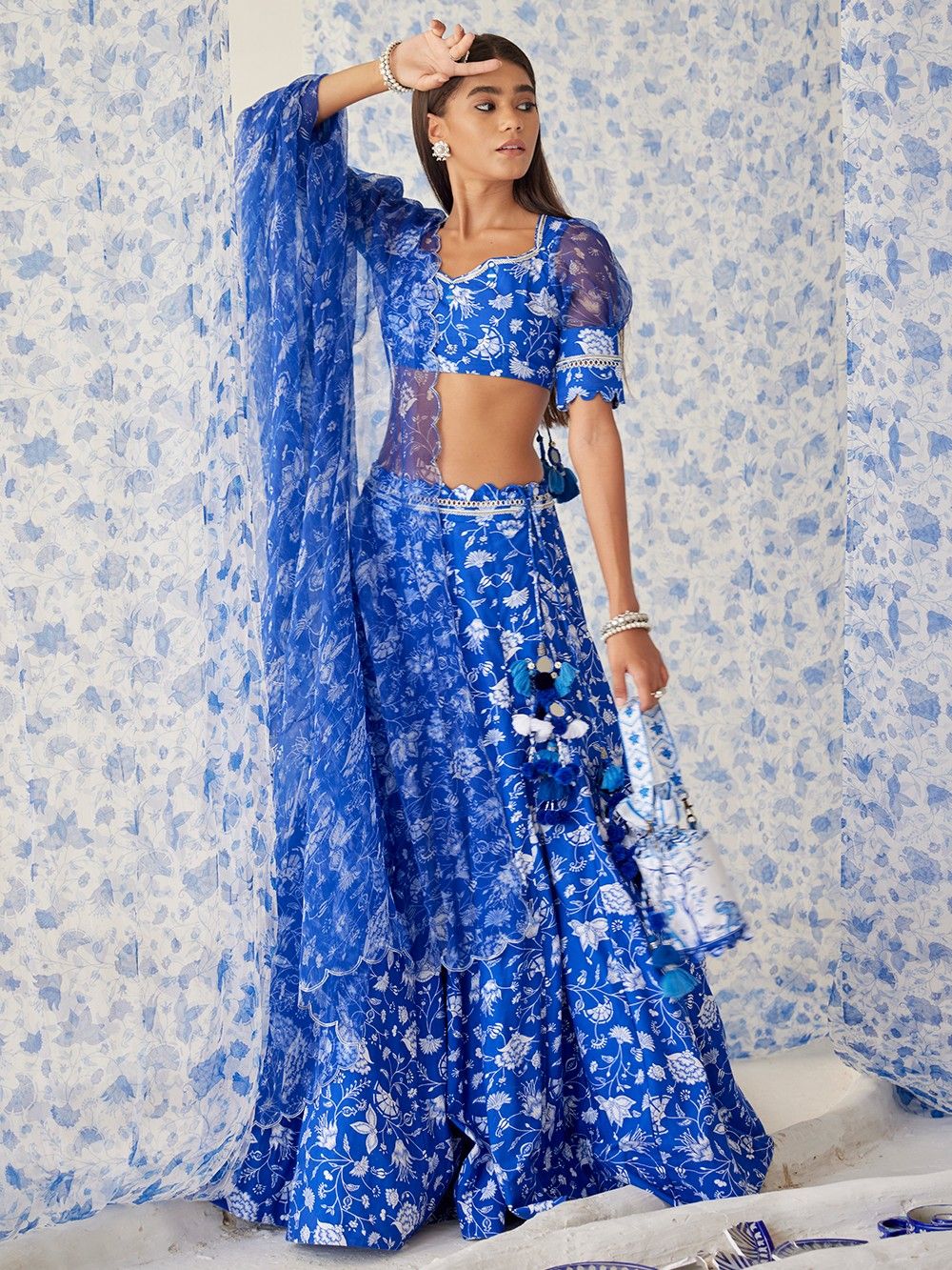 the loom-Blue White Printed Cotton Modal Blouse