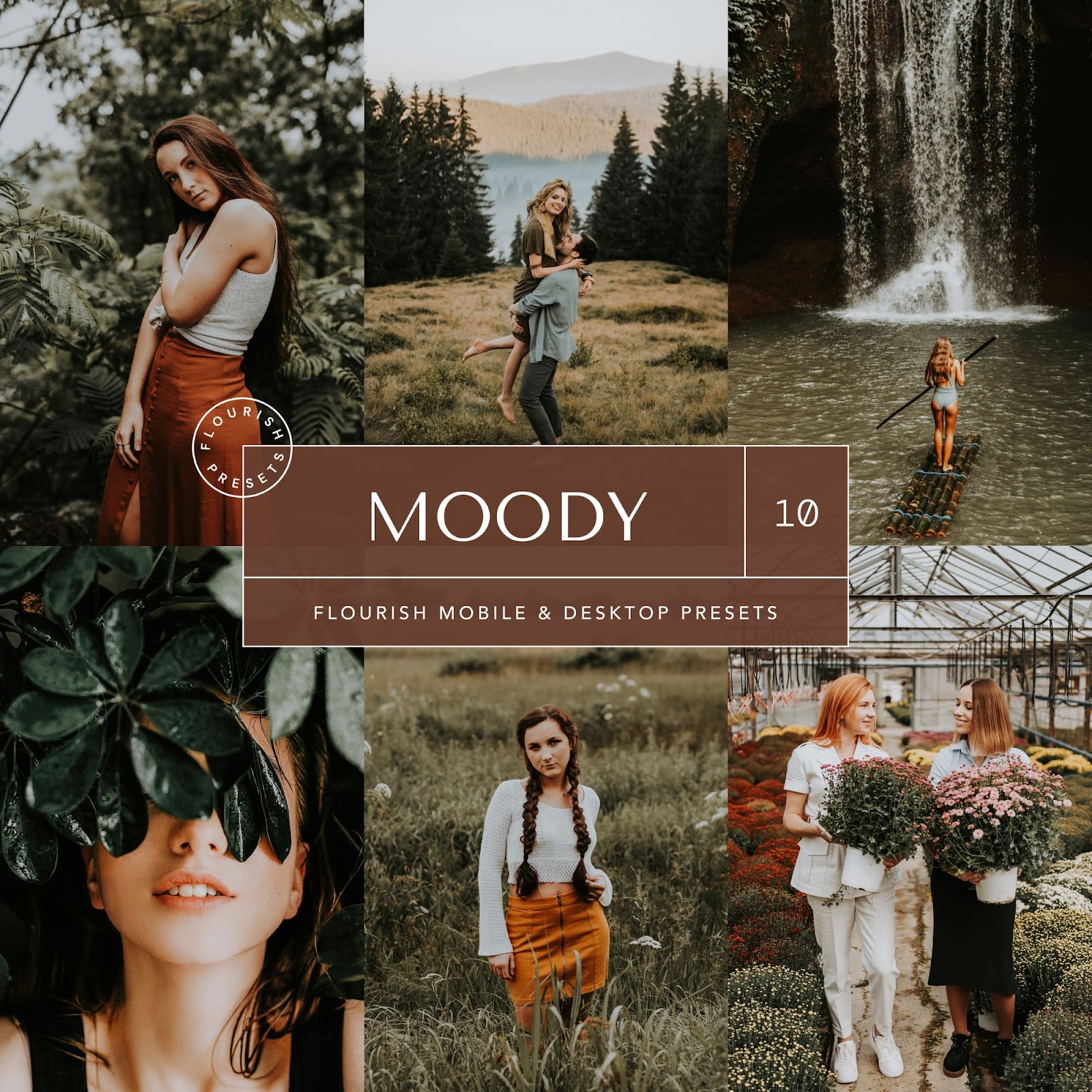 moody flourish presets cover grid before after