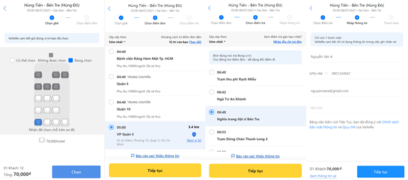 Chọn giờ, chỗ mong muốn, điểm đón/trả và điền đầy đủ thông tin.