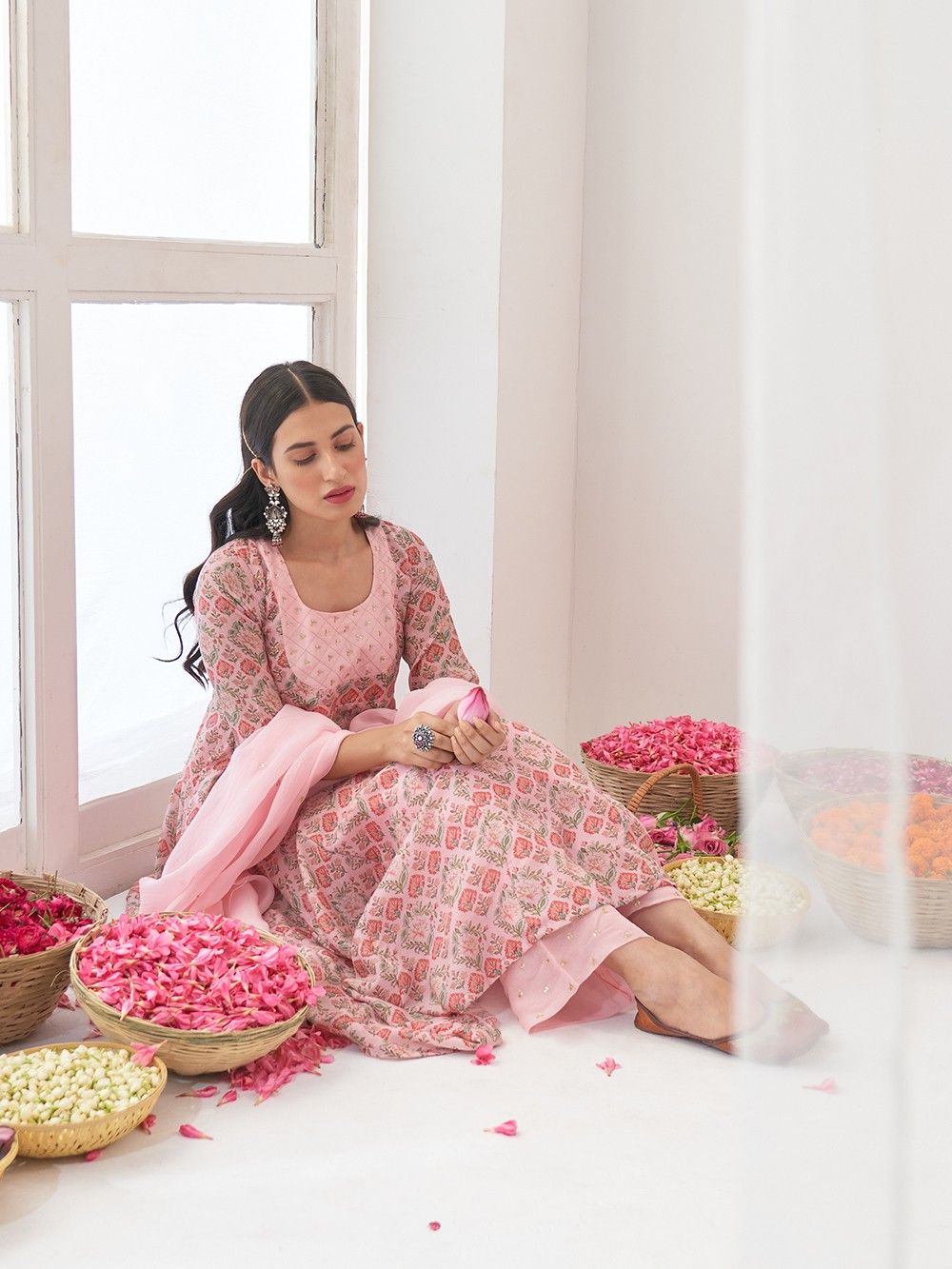 the loom - Powder Pink Hand Cotton Silk Anarkali Kurta