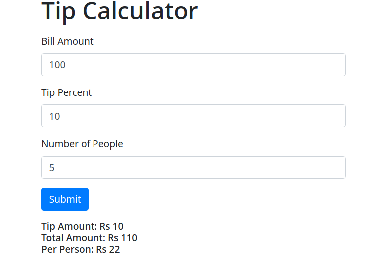 final output for Tip Calculator in HTML and JavaScript