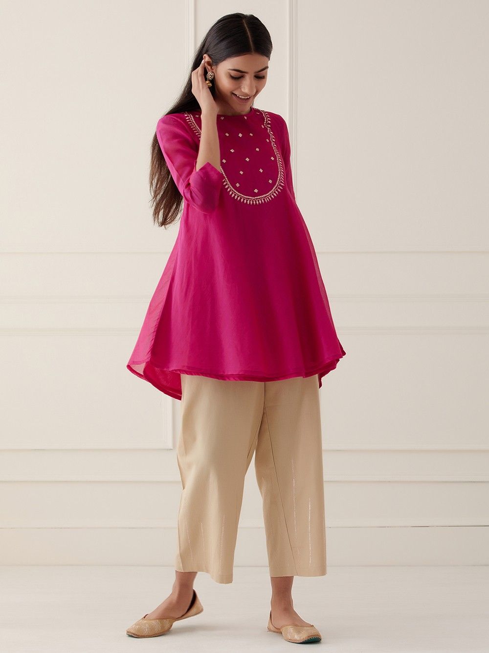 the loom - Pink Pittan Embroidered Chanderi Silk Kurta