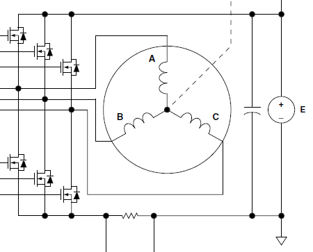 Three-phase, half-bridge inverter for motor control. Image used courtesy of Microchip