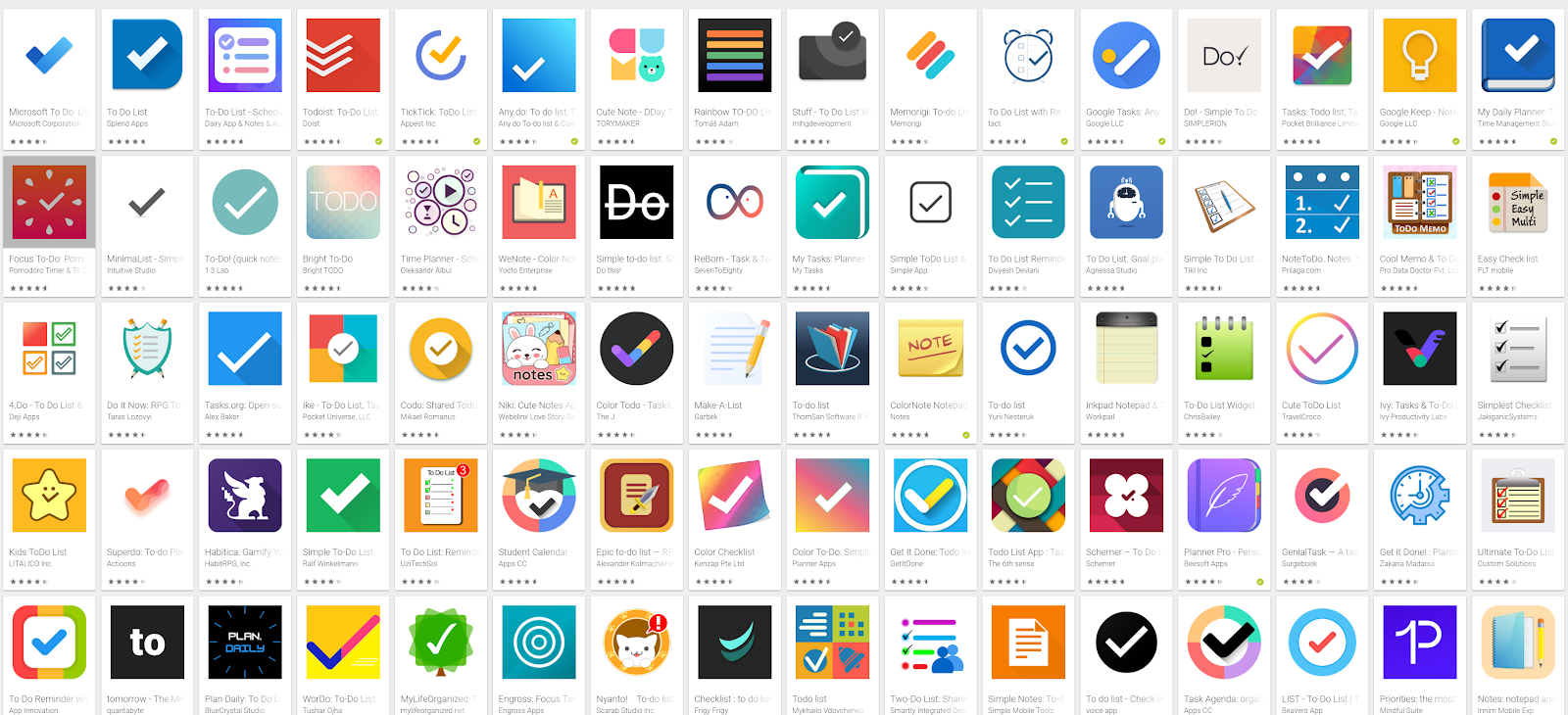 List of search result for the keyword to do list and shows various mobile app icon design.