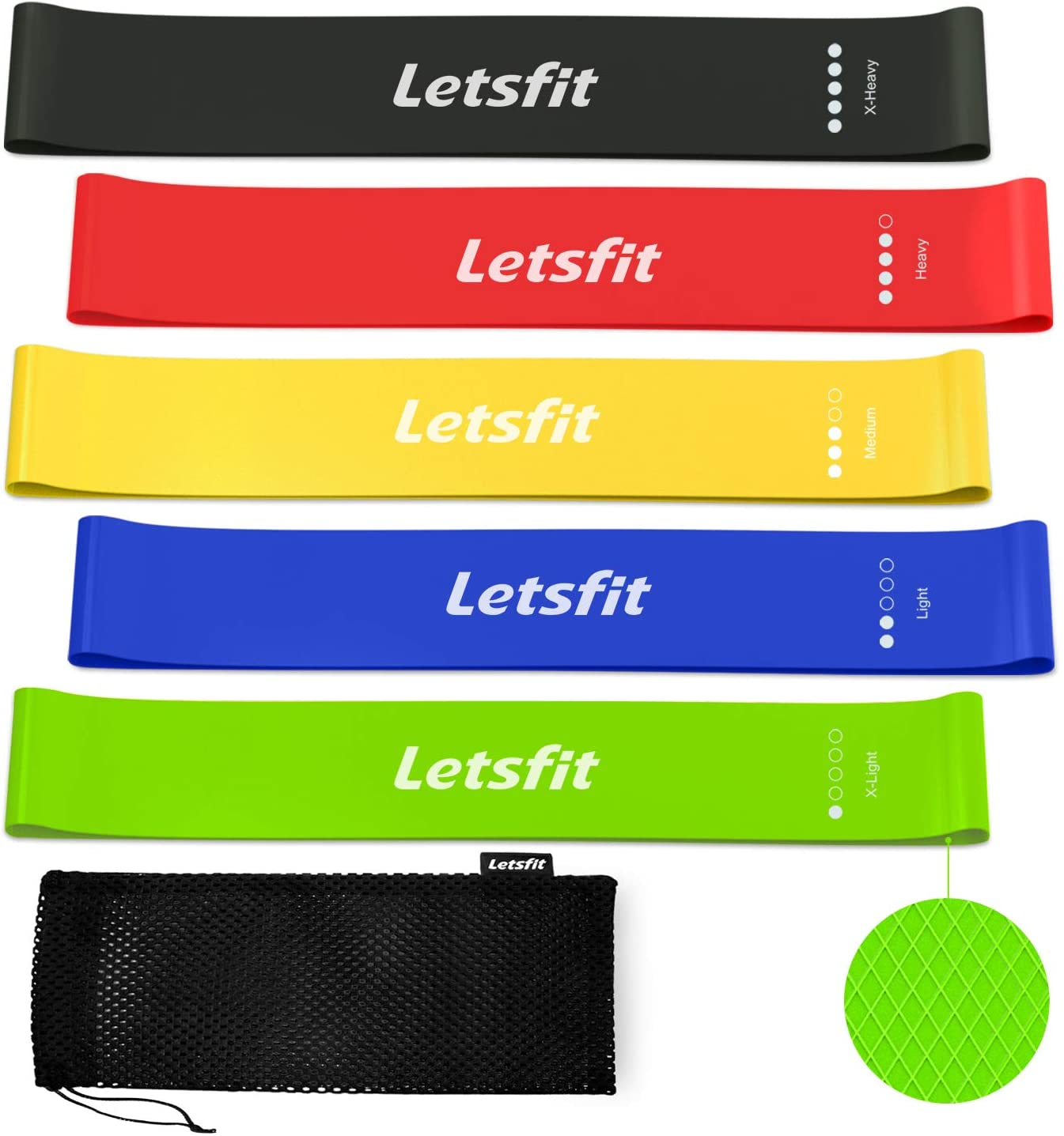Letsfit Resistance Loop Bands are thicker than the cheaper resistance loop bands with 5 bands that can offer from 5lbs to 40lbs of resistance