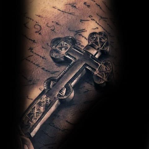 ลายสักไม้กางเขนขาวดำ3